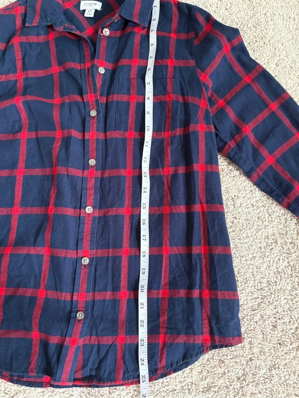J. Crew XS Women’s Navy and Red Plaid Button-Up Shirt 100% Cotton